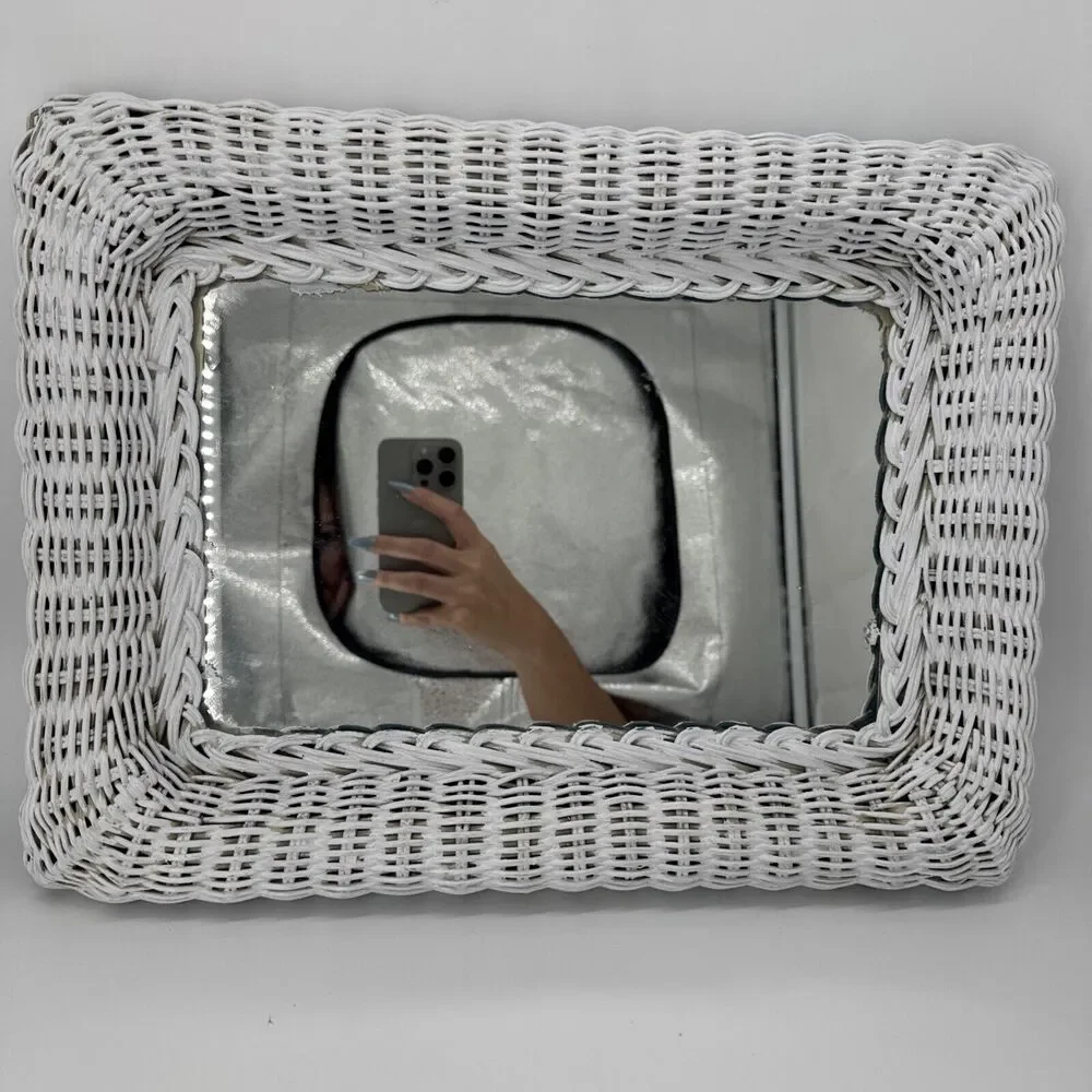 Vintage Square White Wicker Mirror 16x12